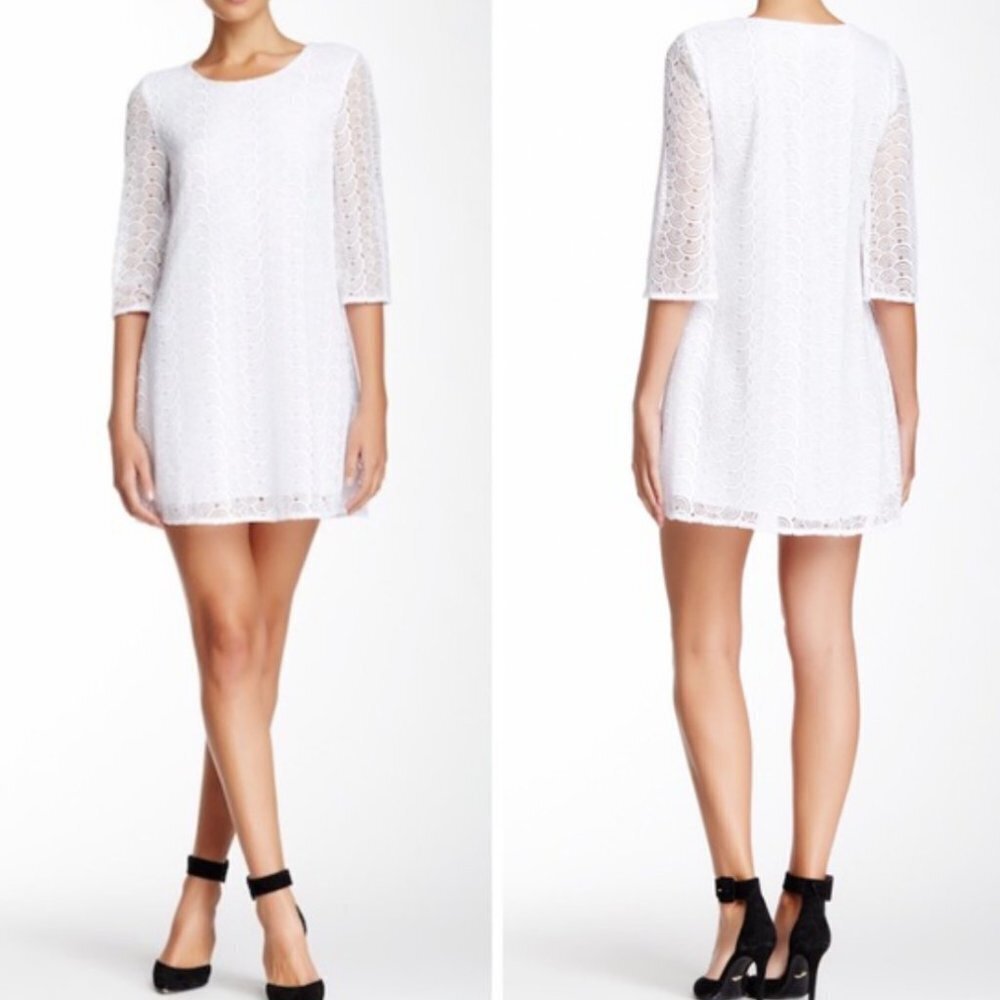 Diane von Furstenberg Martina White Lace 3/4 Sleeve Shift Mini Dress Size 0 - Picture 1 of 16